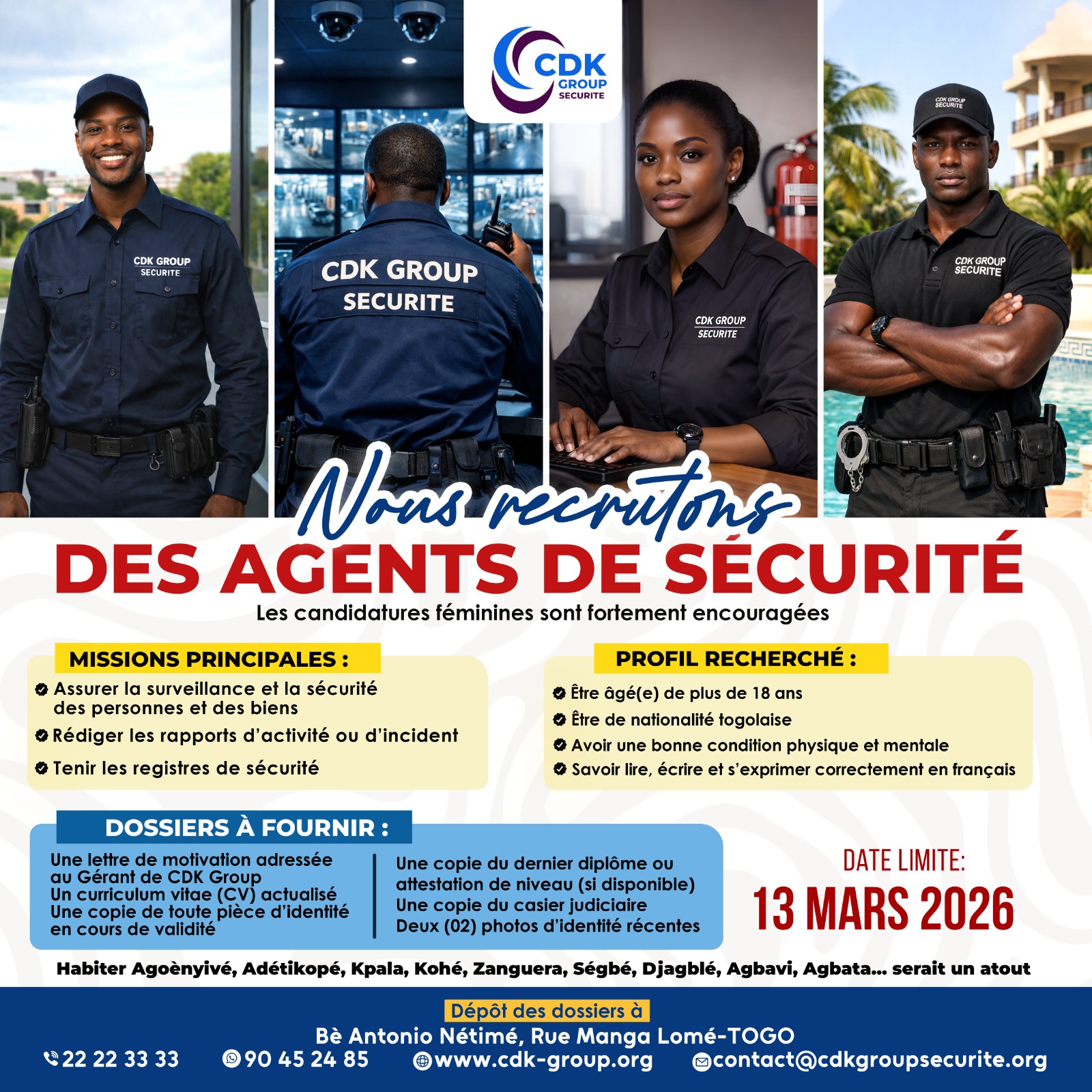Offre d’emplois : CDK GROUP SÉCURITÉ recrute des agents de sécurité